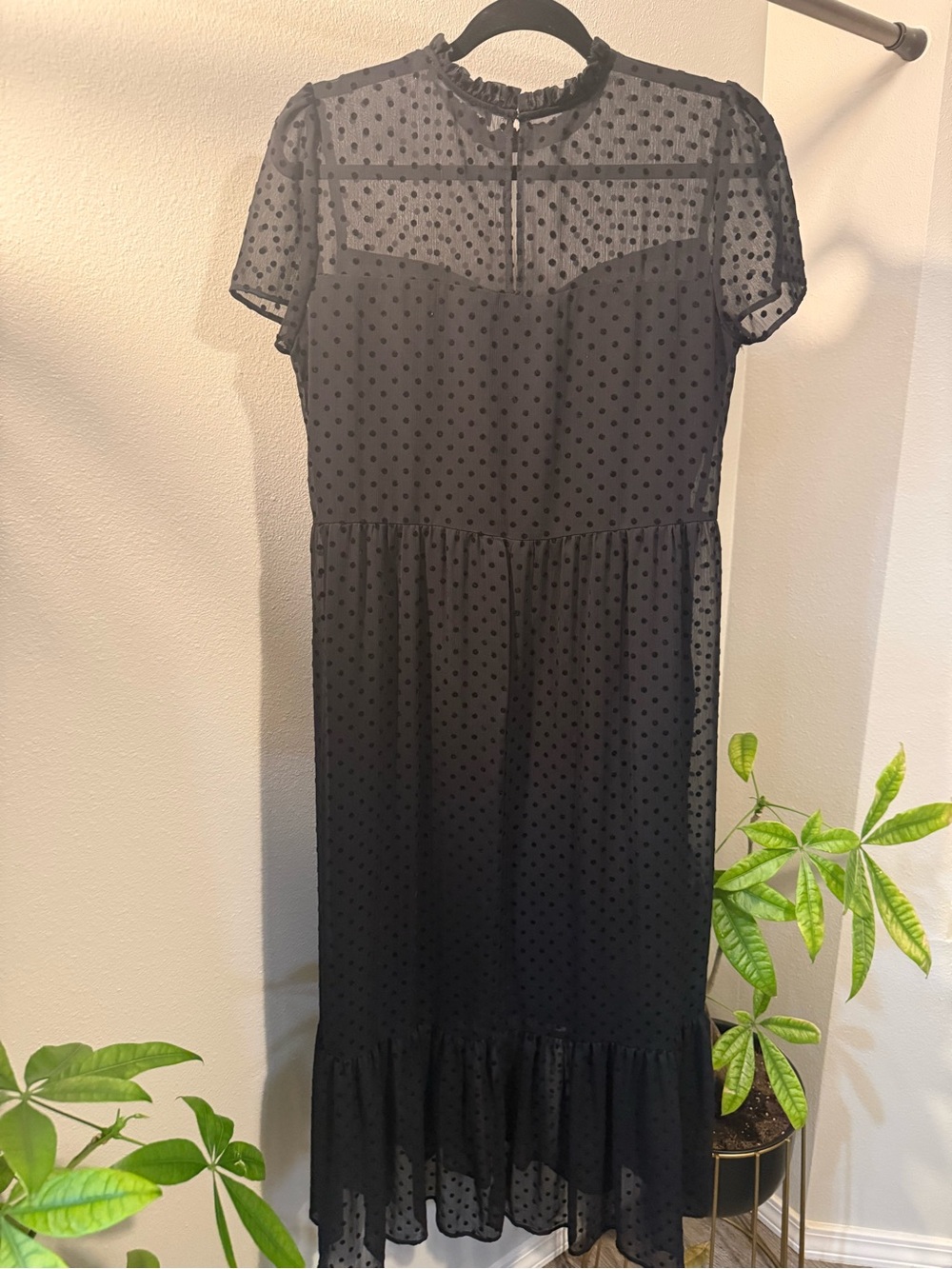 Zara Black Swiss Dot Mesh Midi Dress